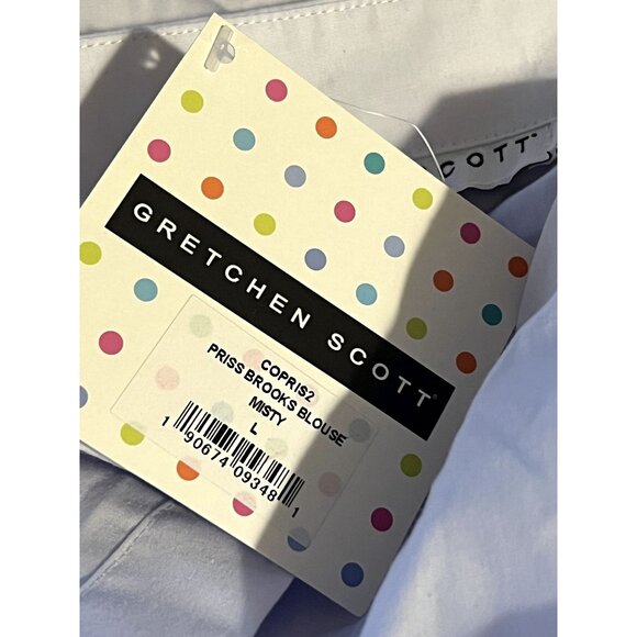 Gretchen Scott Priss Brooks Blouse Button Down Shirt Women's Large Misty New wit - Picture 4 of 4